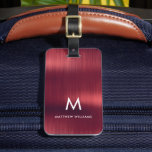Monogram Burgundy Faux Brushed Metallic Steel Bagagebricka<br><div class="desc">Monogram Burgundy Faux Brushed Metallic Steel Luggage Tag</div>
