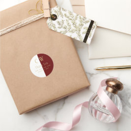 Monogram Burgundy Guld Wedding Favor Gift Bag Runt Klistermärke
