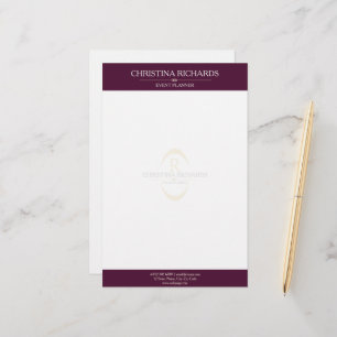 Monogram Burgundy Modern Elegant Business Brevpapper