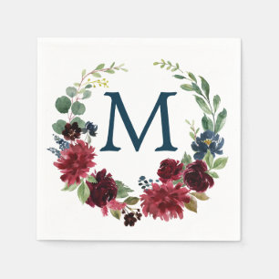 Monogram Burgundy Napkin Bröllop Cocktail Napkin Pappersservett