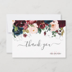 Monogram Burgundy Navy Watercolor Flowers Tack Kort