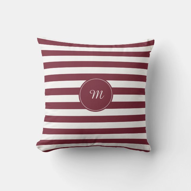 Monogram Burgundy och White Rand Mönster Kudde (Framsida)