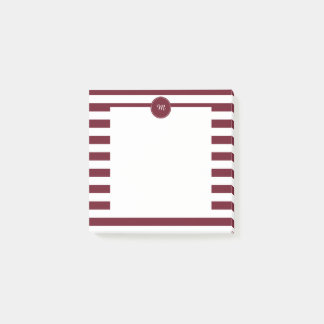 Monogram Burgundy och White Rand Mönster Post-it Block