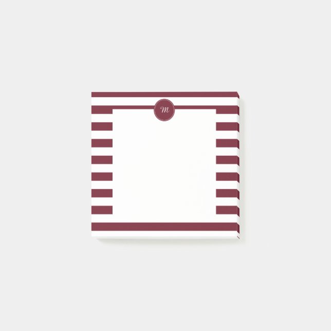 Monogram Burgundy och White Rand Mönster Post-it Block (Framsida)