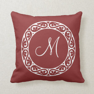 Monogram Burgundy Red Pillow i dekorationscirkel Kudde