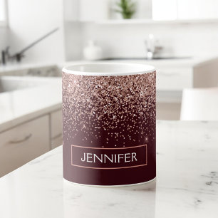Monogram Burgundy Rosa ros Guld Glitter Kaffemugg