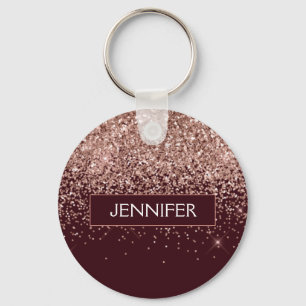 Monogram Burgundy  Rosa ros Guld Glitter Nyckelring