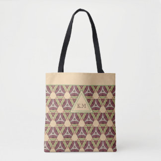 Monogram Burgundy Sage Triangle Geometric Mönster Tygkasse