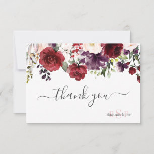 Monogram Burgundy Watercolor Flowers Tack Kort