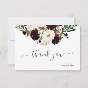 Monogram Burgundy Watercolor Flowers Tack Kort