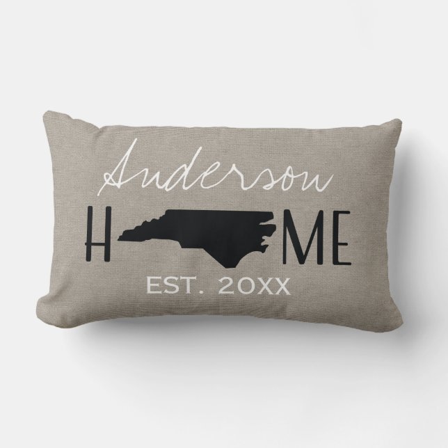 Monogram Burlap Home State North Carolina | Lumbarkudde (Framsida)