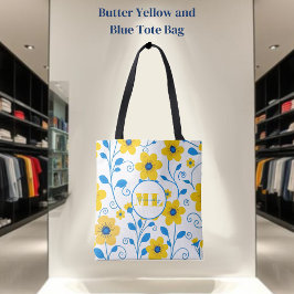 Monogram Butter Gult och Blue Blommigt- Tygkasse