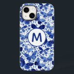 Monogram Butterfliy Watercolor Blue<br><div class="desc">Filmmålning med indigo-blått och vitt vattenfärgsfjäril. Ändra det inledande monogrammet för att anpassa det.</div>