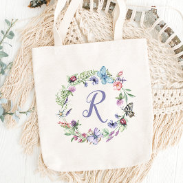 Monogram Butterfly Blommigt Tote Bag Tygkasse