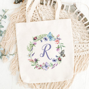 Monogram Butterfly Blommigt Tote Bag Tygkasse