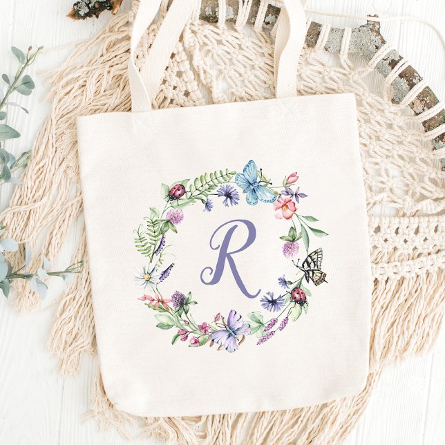 Monogram Butterfly Blommigt Tote Bag Tygkasse (Skapare uppladdad)
