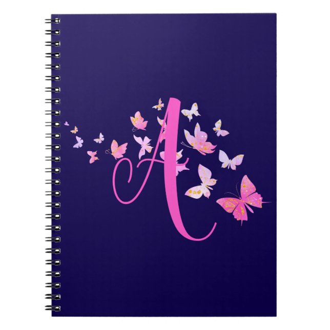 Monogram Butterfly Blue Rosa Anteckningsbok (Framsidan)