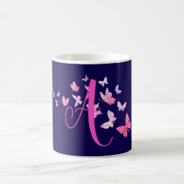 Monogram Butterfly Blue Rosa Kaffemugg