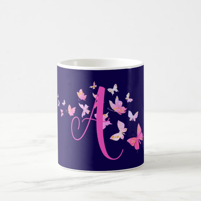 Monogram Butterfly Blue Rosa Kaffemugg (Center)