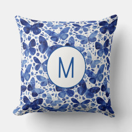 Monogram Butterfly Watercolor Blue Kudde