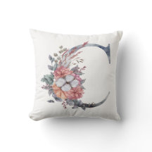 Monogram C Blommig Akvarell Blå Persika Rosa