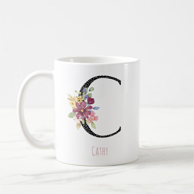 Monogram C Blommig namn prickig kaffemugg (Vänster)
