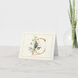 Monogram C Blommigt Note Card Guld Kort