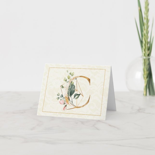 Monogram C Blommigt Note Card Guld Kort (Framsida)