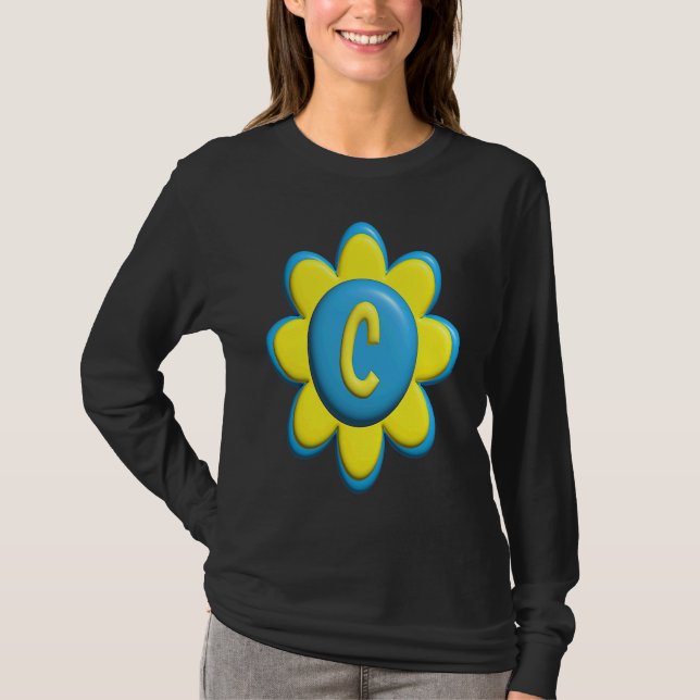 Monogram C  Colorful Flower T Shirt (Framsida)