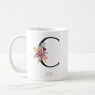Monogram C Floral Name Polka Dot Coffee Mug Kaffemugg