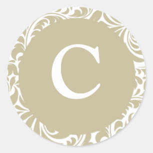 Monogram C Grått Silver och vita Inbjudan-stickers Runt Klistermärke