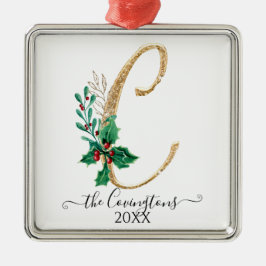 Monogram C Holly jul-familjen Guld Glitter Julgransprydnad Metall