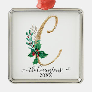 Monogram C Holly jul-familjen Guld Glitter Julgransprydnad Metall