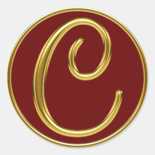 Monogram C i 3D guld Runt Klistermärke