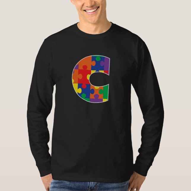 Monogram C i flerfärgade pusselbitar T Shirt (Framsida)