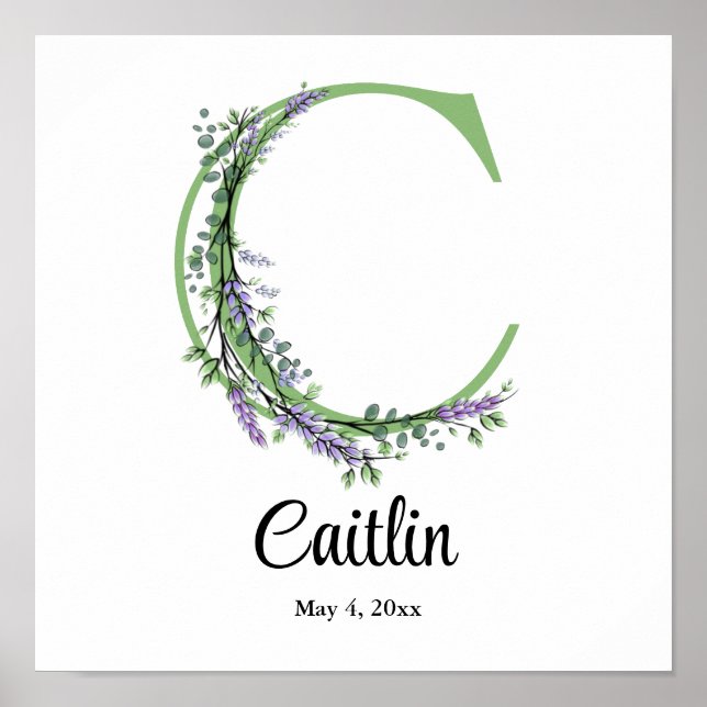 Monogram C Lavender Eucalyptus plantskolor Poster (Framsidan)