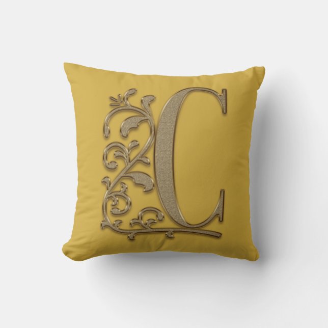 Monogram C Senapsgul Familj Bröllop, Födelsedag Kudde (Framsida)