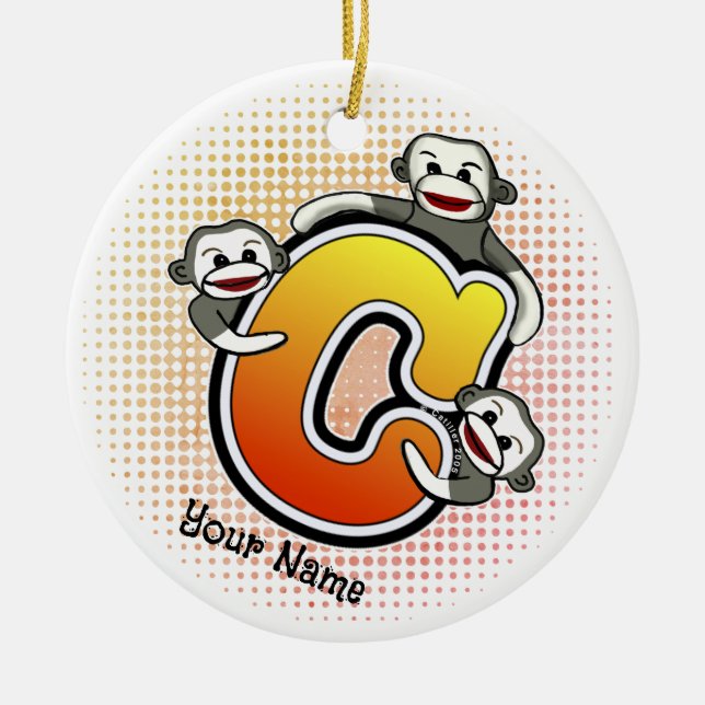 Monogram C Sock monkey Julgransprydnad Keramik (Framsidan)