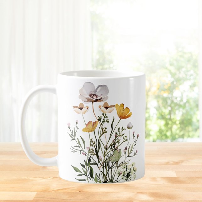 Monogram calligrafi Torkad WildblomBouquet Kaffemugg (In situ Kitchen table)