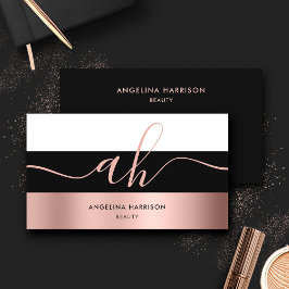 Monogram Calligraphy Black White Ro Guld Rand Visitkort