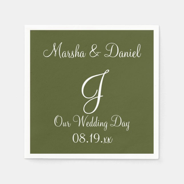 Monogram Camo Grönt Enkelt Pappert Napk med Färg Pappersservett (Framsidan)