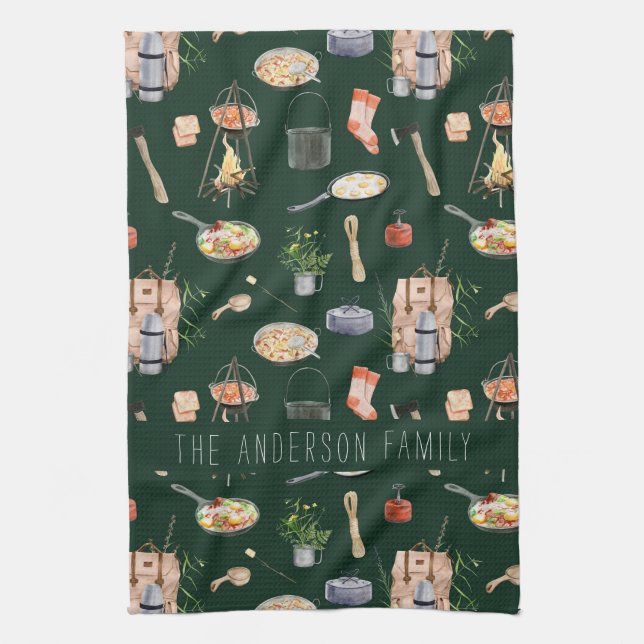 Monogram Camping | Akvarellillustrationer Kökshandduk (Vertikal)
