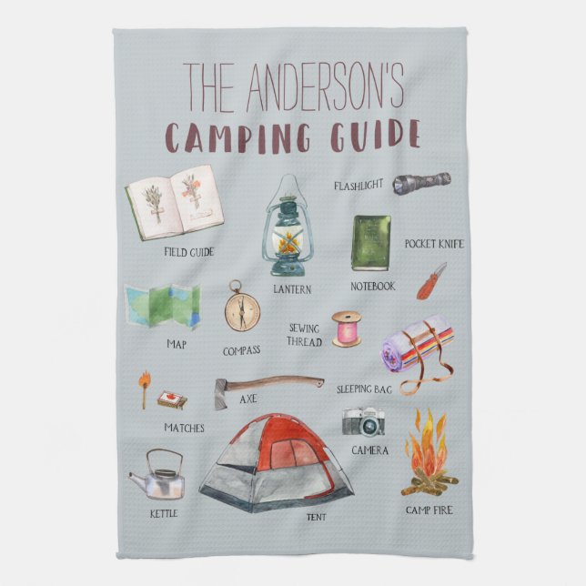 Monogram Camping Guide | Vattenfärgsillustrationer Kökshandduk (Vertikal)
