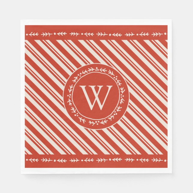 Monogram Candy cane Rand Pappersservett (Framsidan)