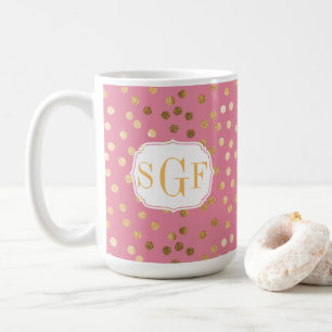Monogram Candy Rosa Guld Glitter Dot Mönster Kaffemugg