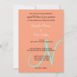 Monogram Cantaloupe Turkos Invitation Inbjudningar
