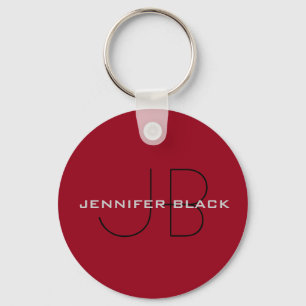 Monogram Carmine Red Minimalist Modern Namn Nyckelring
