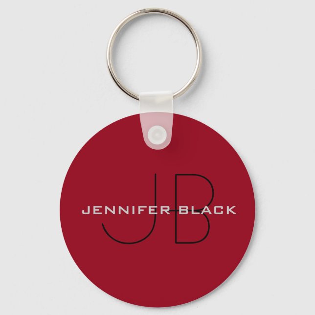 Monogram Carmine Red Minimalist Modern Namn Nyckelring (Framsida)