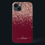 Monogram Cas för Burgundy  Rosa ros Guld Glitter<br><div class="desc">Ro Guld -  Rosa och Burgundy Faux-Gnistra och Dripping Glitter Brushed Metall Monogram Namn och Initial Mobil. Det gör perfekten söt 16-årsjubileum,  bröllop,  möhippa,  årsdag,  babydusch eller bachelorette-fest för någon som glam lyxen och chic stilar i kärlek.</div>