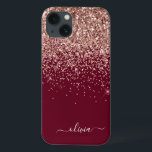 Monogram Cas för Burgundy  Rosa ros Guld Glitter<br><div class="desc">Ro Guld -  Rosa och Burgundy Faux-Gnistra och Dripping Glitter Brushed Metall Monogram Namn och Initial Mobil. Det gör perfekten söt 16-årsjubileum,  bröllop,  möhippa,  årsdag,  babydusch eller bachelorette-fest för någon som glam lyxen och chic stilar i kärlek.</div>